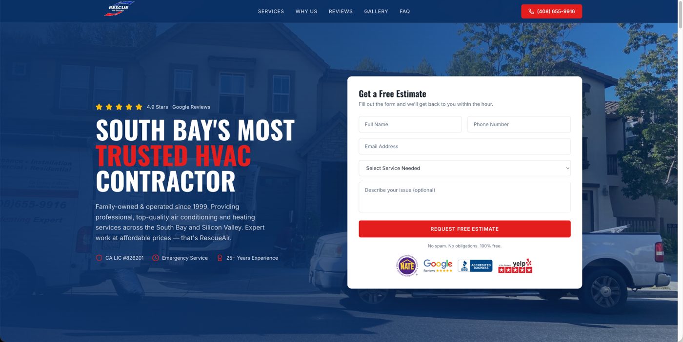 HVAC website built by Coderra AI
