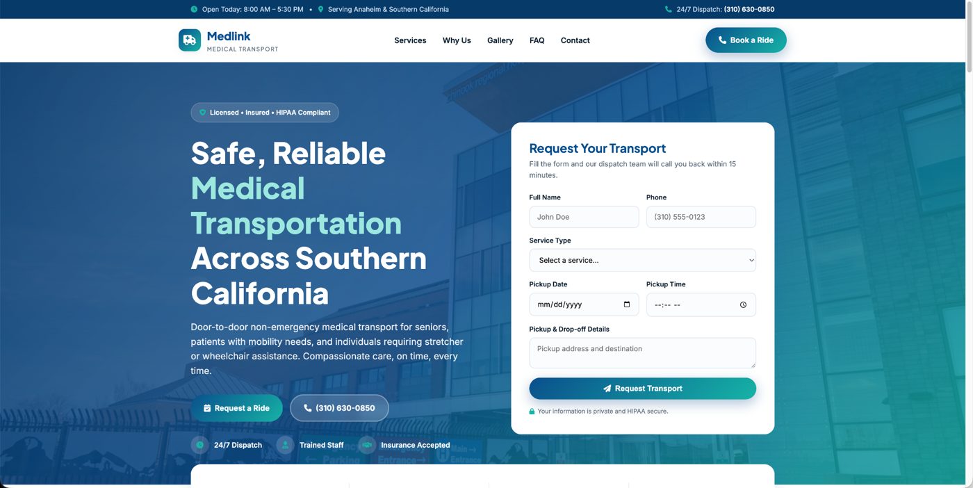 Medical transport website