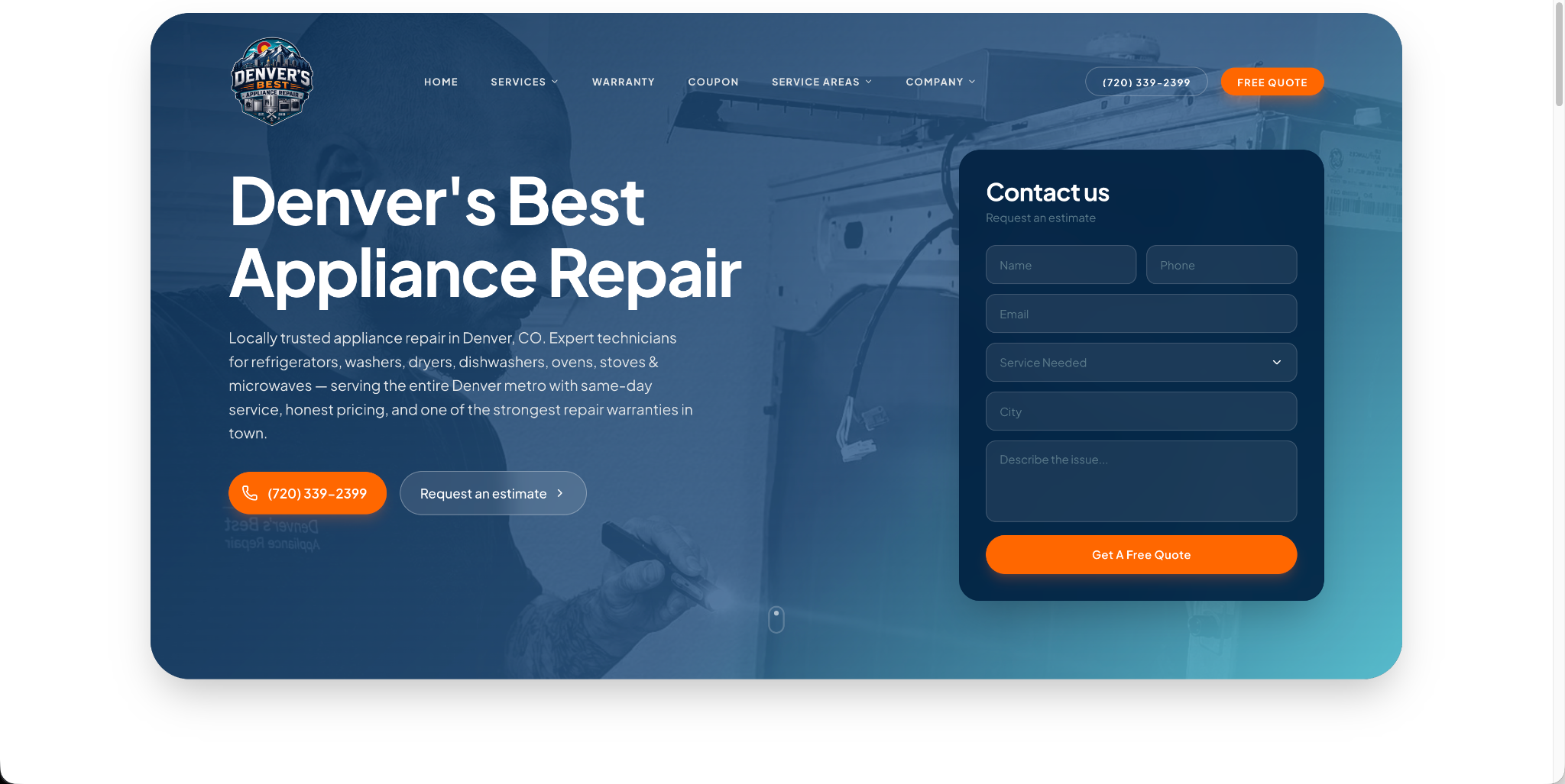 Appliance repair website built by Coderra AI